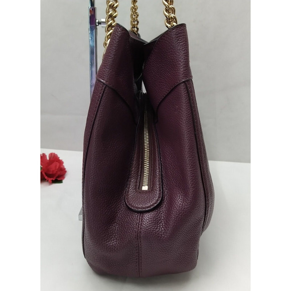 Coach Edie Purple Pebbled Leather Turnlock Chain Strap Shoulder Bag - Picture 6 of 16